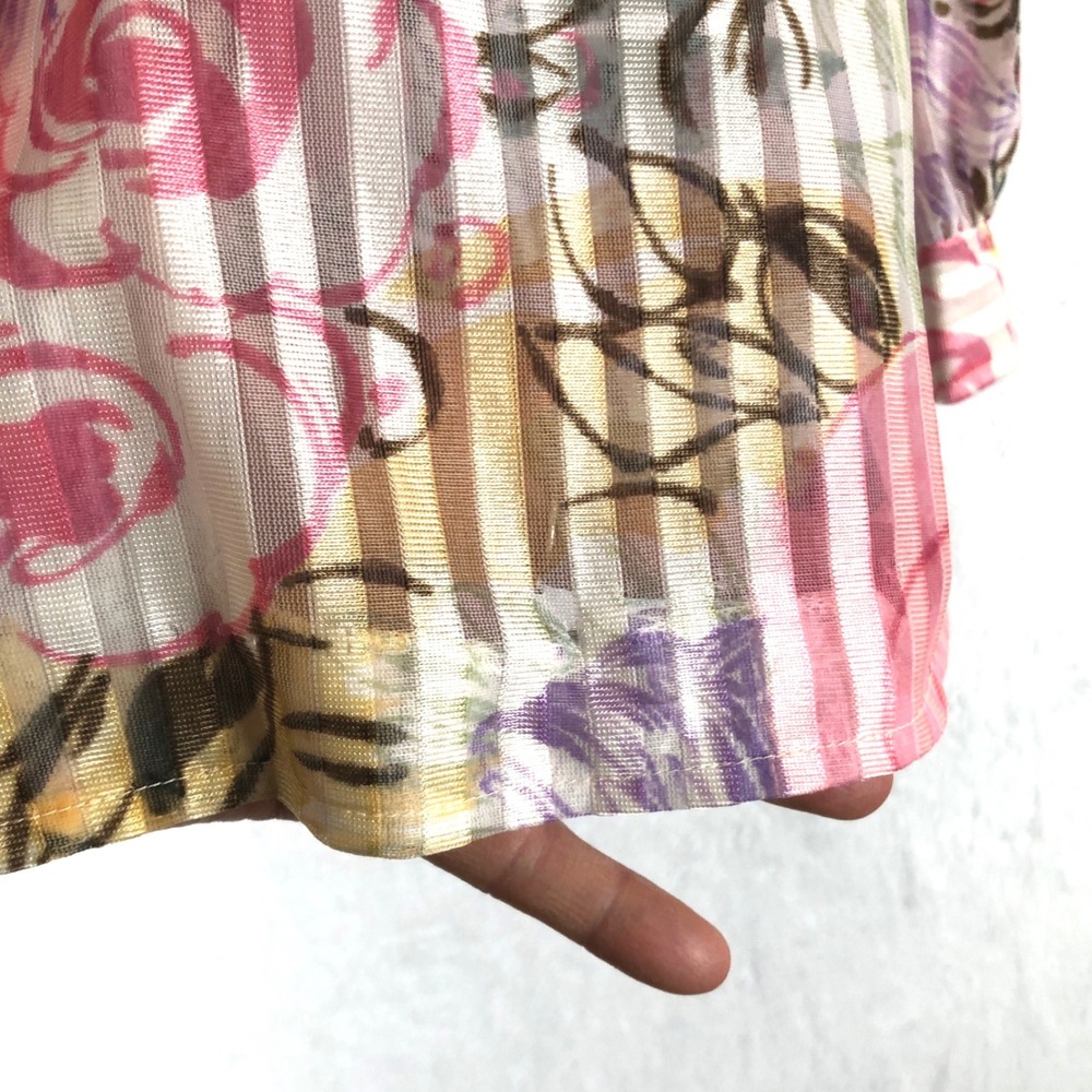 VTG 70s Montgomery Ward Floral Striped Sheer Blouse Women's Sz M‎ Pink Button Up - Picture 5 of 10